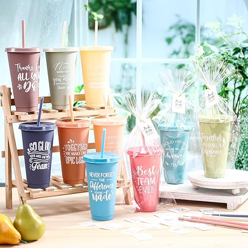 Miniatura 4 de Skylety 30 juegos de tazas de agradecimiento con tapas y pajitas a granel de plástico de 24 onzas, regalos de agradecimiento para enfermeras,