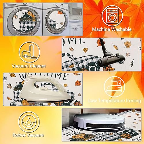 Miniatura 4 de Homcomoda Alfombra de pasillo de granja de 2 x 6 pies, antideslizante, hojas de arce para otoño, alfombra de pasillo de cocina, alfombra lavable