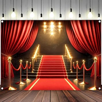 Red Carpet Backdrop 7x5ft Fabric Stage Award Ceremony Banner Fashion Show Photos VIP Party Decor Movie Night Backdrop Red Carpet Birthday Banner Graduation Photos Background, Multi3