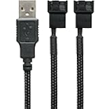 CRJ 5V USB Dual PC Fan Power Adapter Cable - 24-inch (60cm), Black Sleeved - Silent Fan Speed Adapter for Two 3-Pin & 4-Pin Computer Cooling Fans