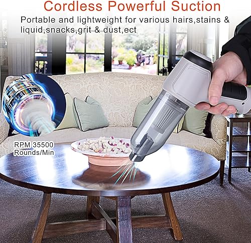 Miniatura 3 de Aspiradora de mano inalámbrica, 12000 Pa 75000 RPM 3 en 1 Mini aspiradora de automóvil con motor sin escobillas integrado, ultra ligero, recargable,