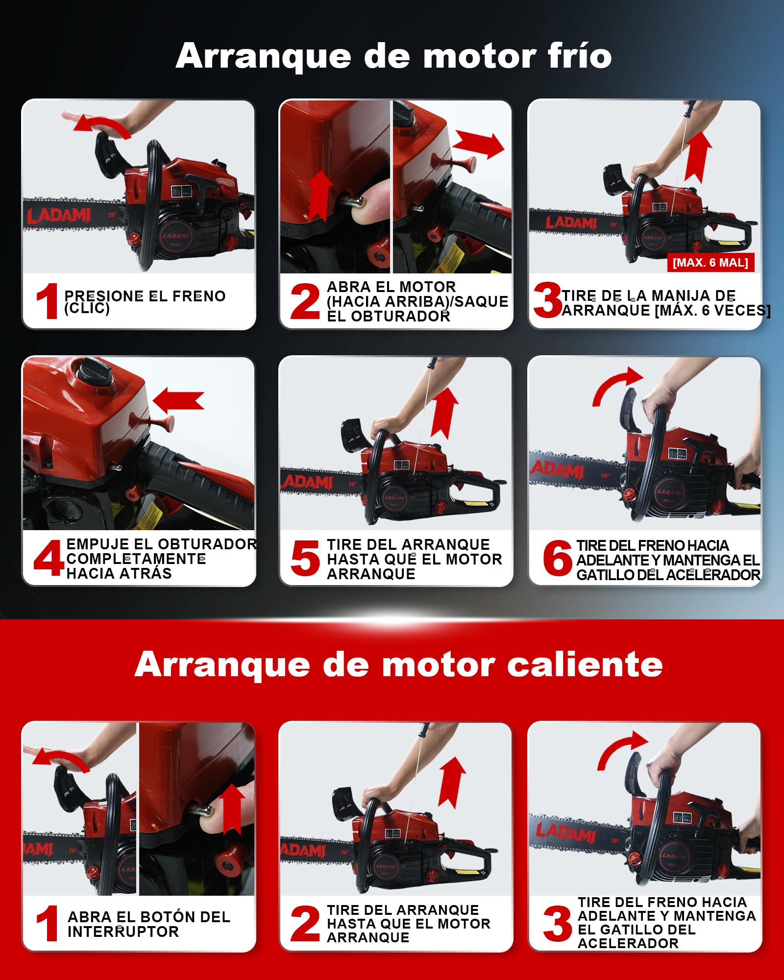 Motosierra de gasolina 58CC profesional, motosierra de 2 tiempos, motor de 3,5 HP con espada de 20 y 16 pulgadas, 2 cadenas, sierra de gasolina para el cuidado de árboles, tala y jardinería.