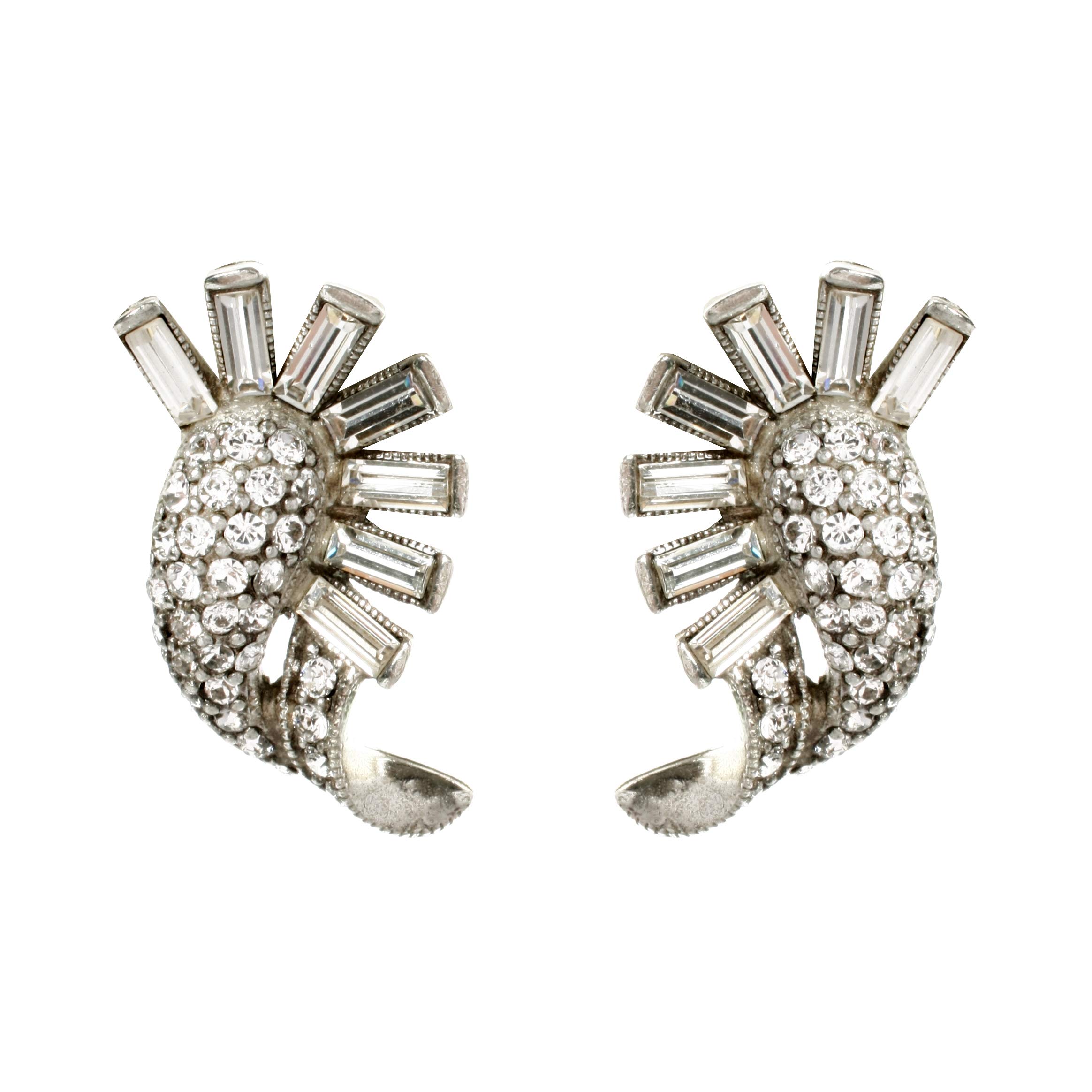 Ben-Amun JewelryWomen's Deco Fan Design Swarovski Crystal Cluster Clip-On Earrings, Silver, 1