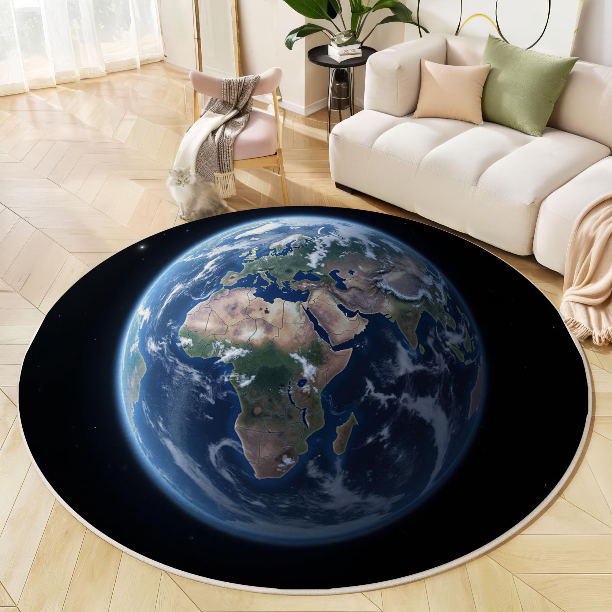 Tapis rond salon anti-glisse pour sécuriser un sol de salle à manger en parquet
