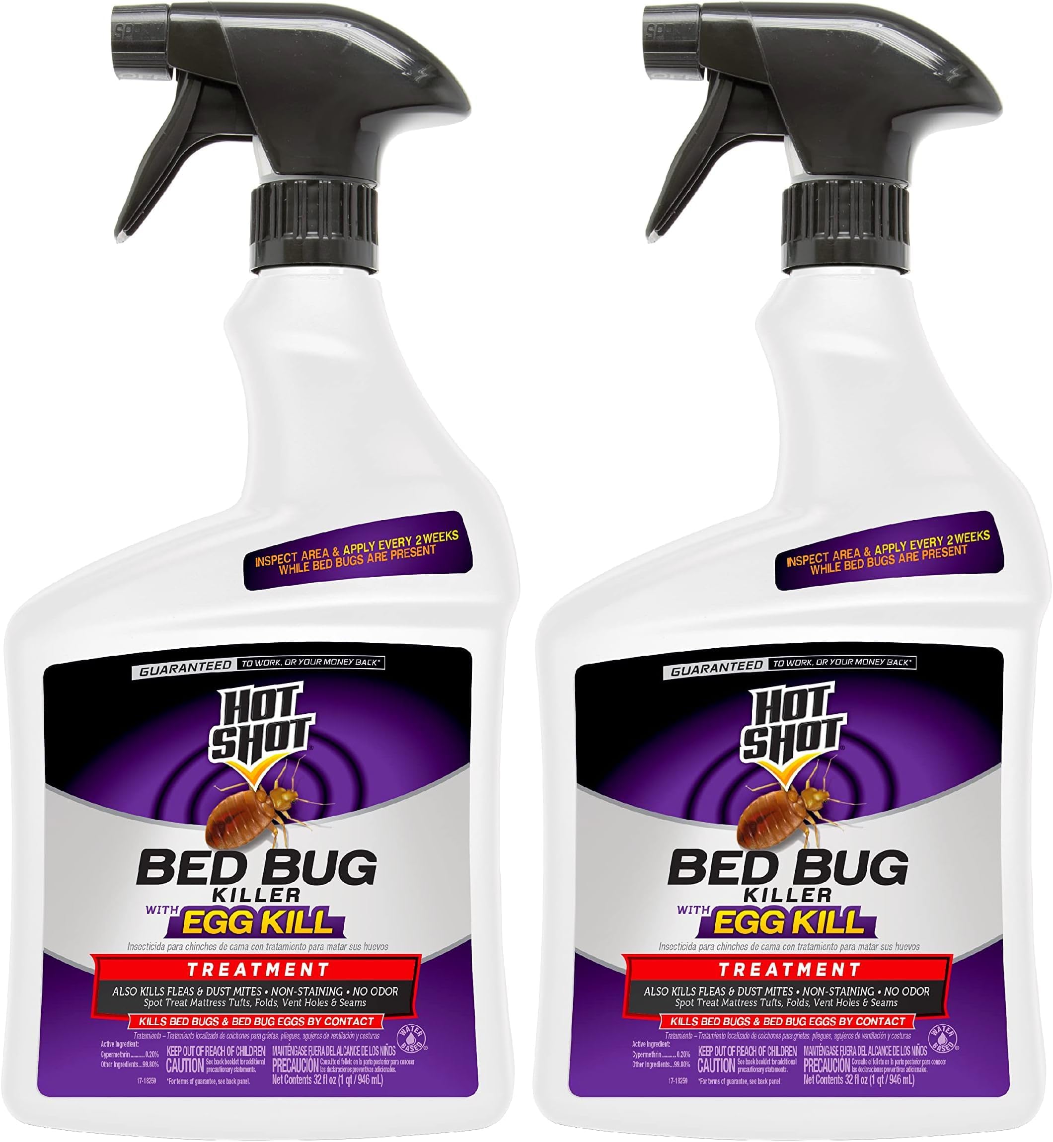 Hot Shot Ready-to-Use Bed Bug Killer Spray, Kills Bed Bugs and Bed Bug Eggs, Kills Fleas and Dust Mites, 32 Ounce (Pack of 2)