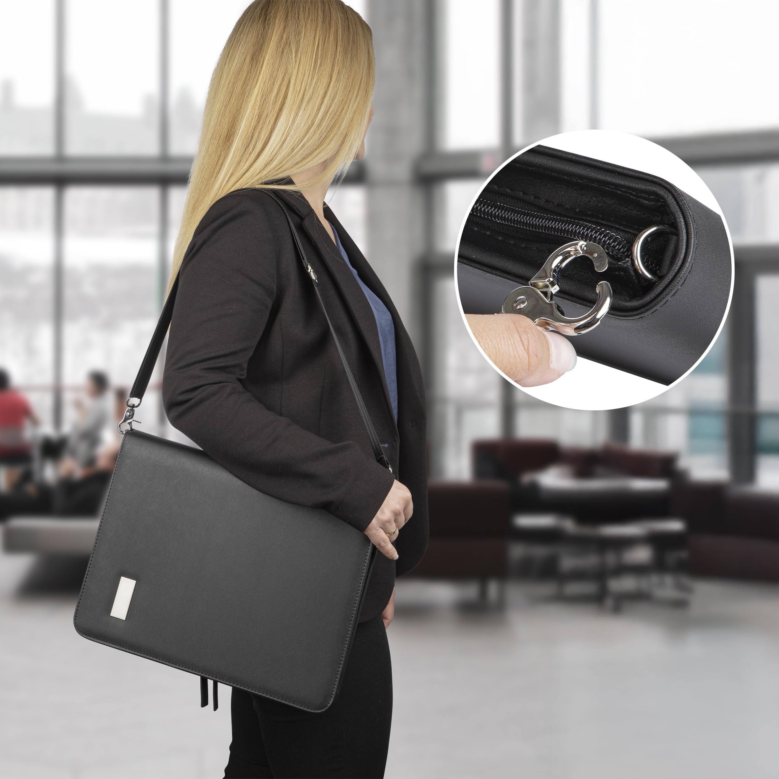 ONVAYA® cartella per conferenze A4 | nero| argento | cartella d'affari | valigetta | valigetta con tampone | similpelle resistente | cartella documenti