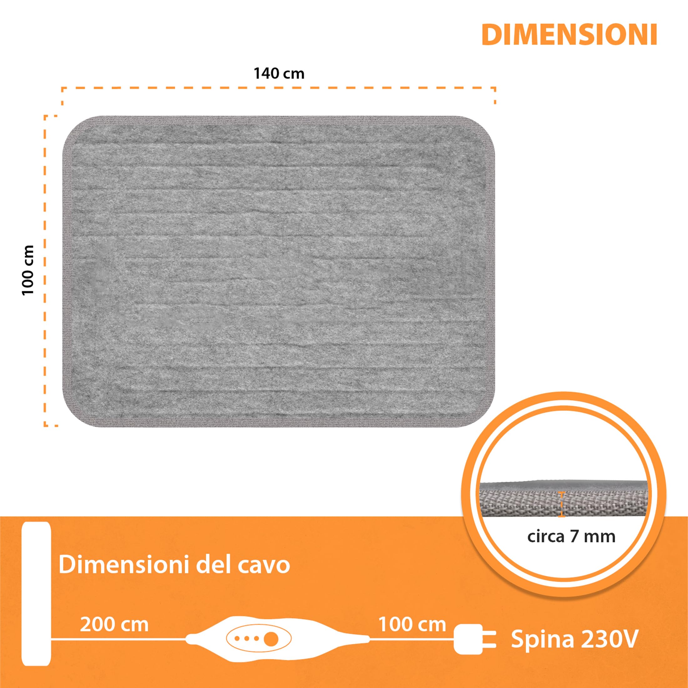 Mi-Heat Sotto tappeto riscaldabile 100x140 cm - Riscaldamento sotto il tappeto Tappeto riscaldante Zerbino Tappeto termico fino a 30 °C - 3 livelli di riscaldamento e timer
