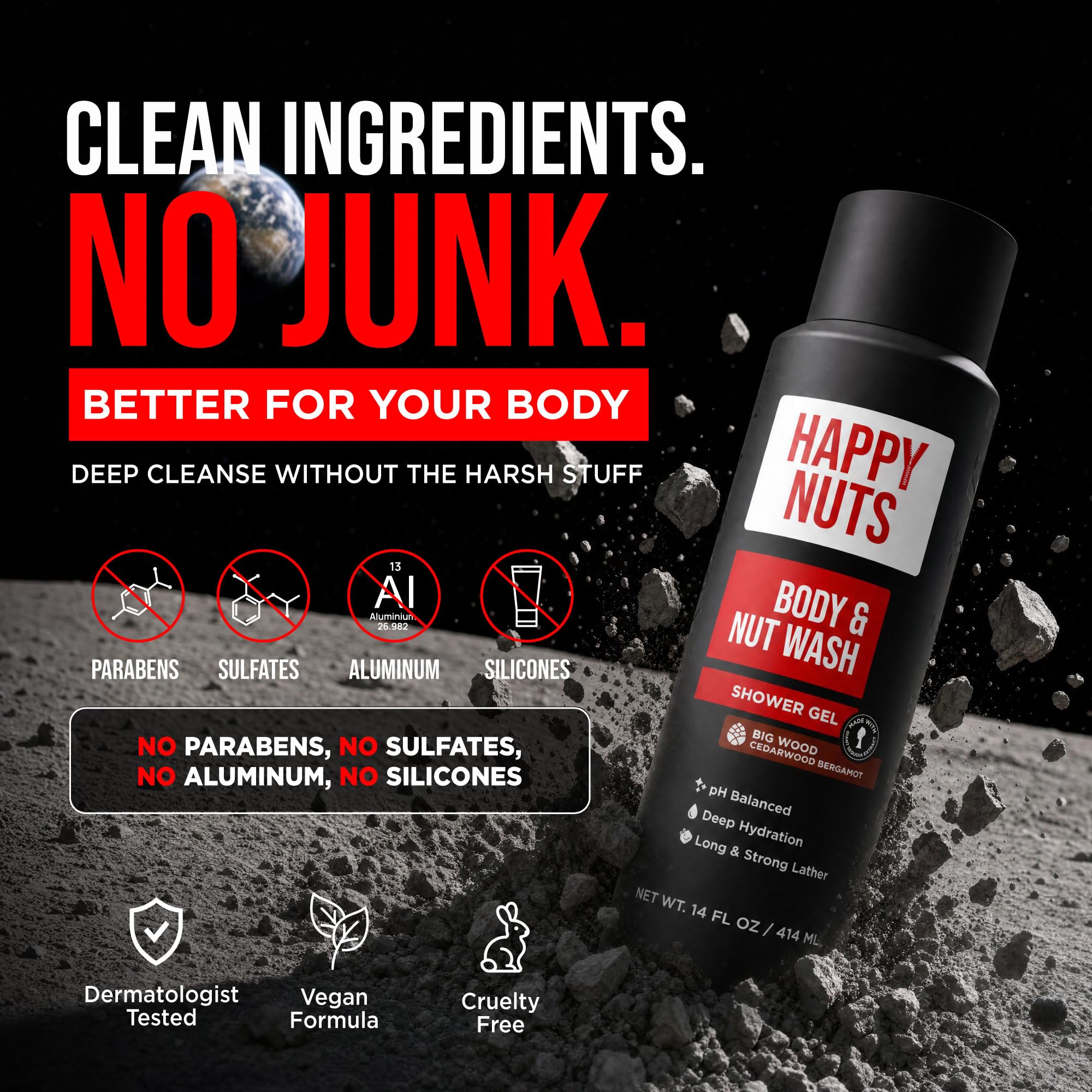 HAPPY NUTS Nut and Body Wash for Men – Sandalwood – Natural Men's Shower Gel – Body Wash