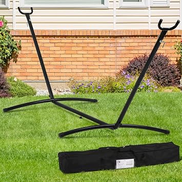 Double Hammock with Space Saving Steel Stand 400 lb Capacity, Portable Hammock Frame Stand Heavy Duty for 9 to 13Feet Hammocks, Carry Bag Included