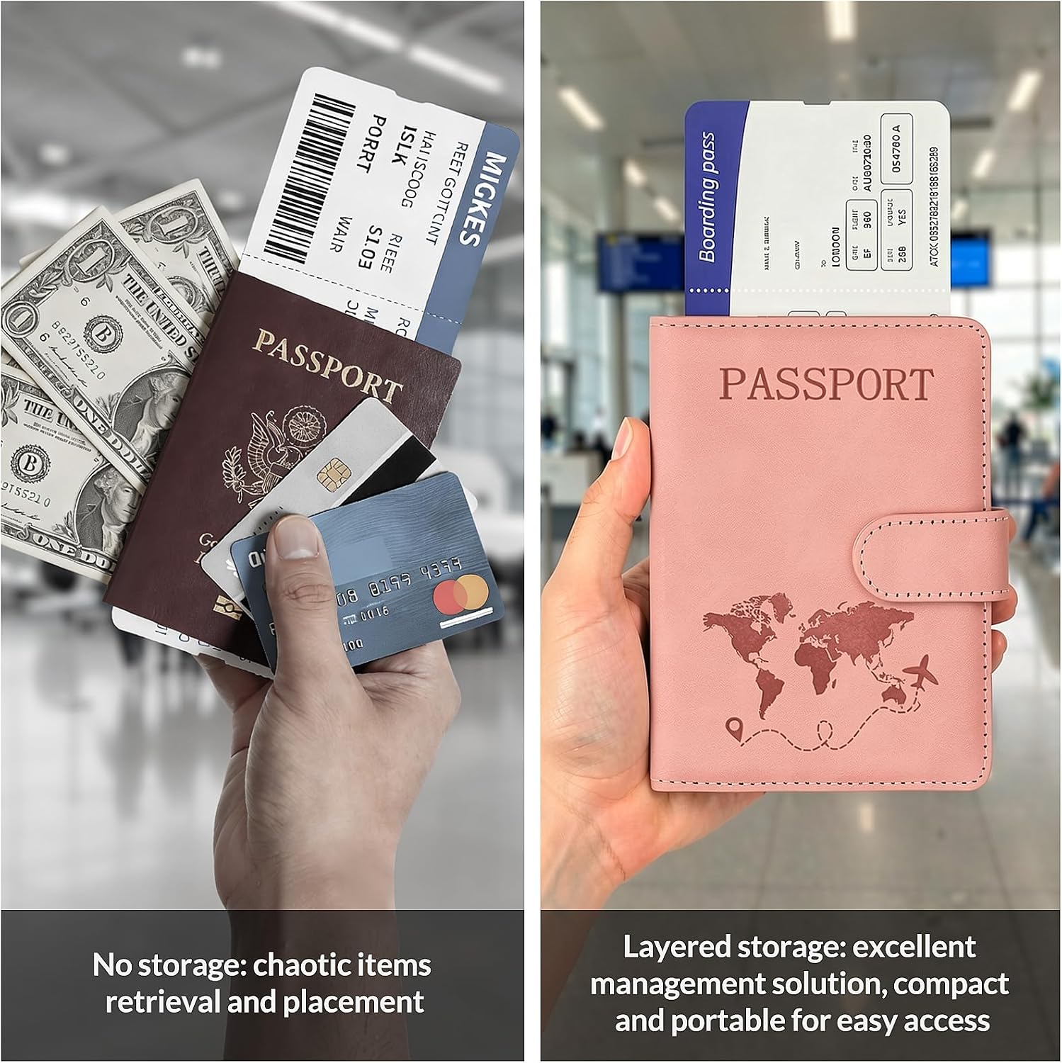 Passport Holder for Women, Womens Passport Case Men, Passport Holder with Luggage Tag, Travel Document Organizer, Family Premium Leather Passport Cover Holders Bag for Women Trips Travel - Pink