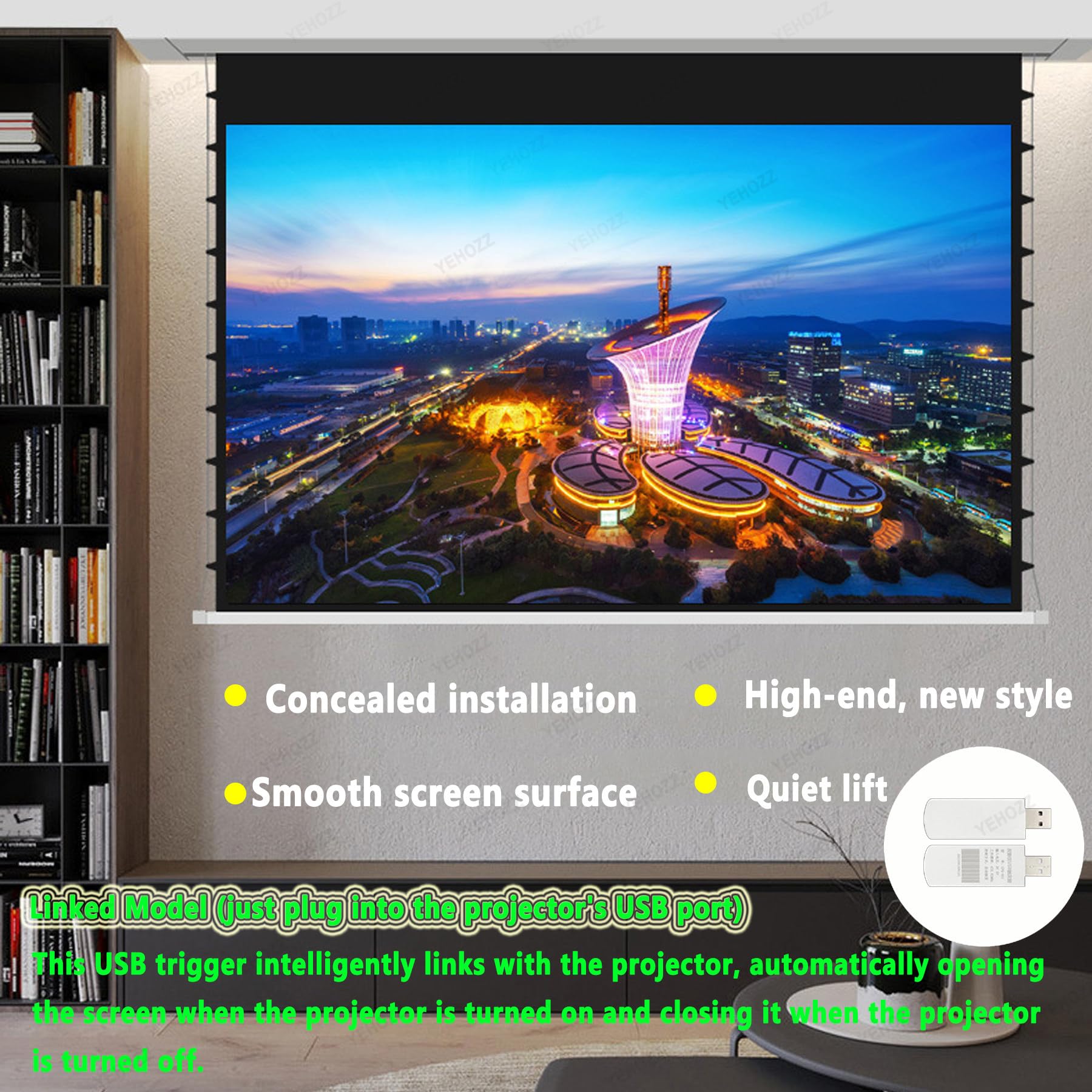 Schermo di Proiezione Motorizzato con Sollevamento da Pavimento, Supporta qualità Dell'immagine Ad Alta Definizione 3D/4k, Telecomando Wireless, Proiezione Portatile 100inch
