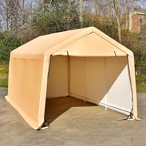 Miniatura 9 de GYMAX Cochera portátil, garaje portátil con puertas extraíbles enrollables, toldo para automóvil para todas las estaciones, para camión, barco,