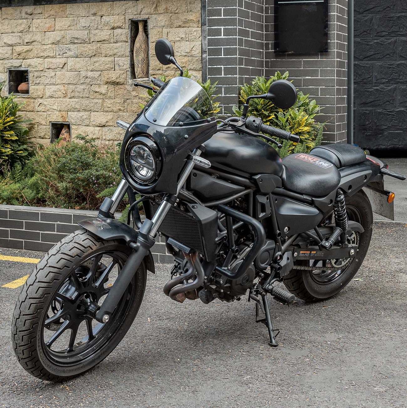 Motorcycle Headlight Fairing Cowl Mask with Black Windshield Deflector Compatible with Eliminator 500 2024 2025 Windscreen Visor, Matte Black