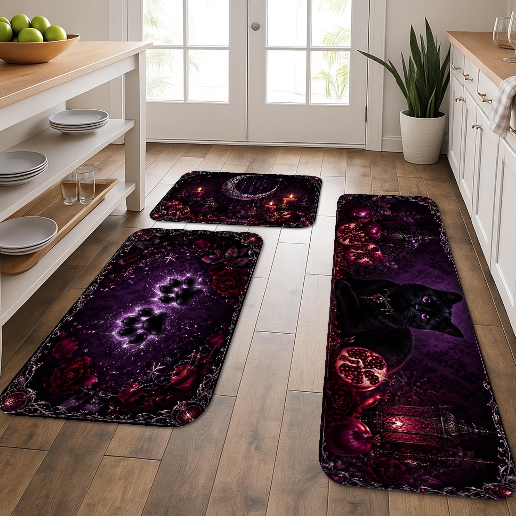 Tapis de cuisine gothique floral pour créer une ambiance douce et lavable en buanderie