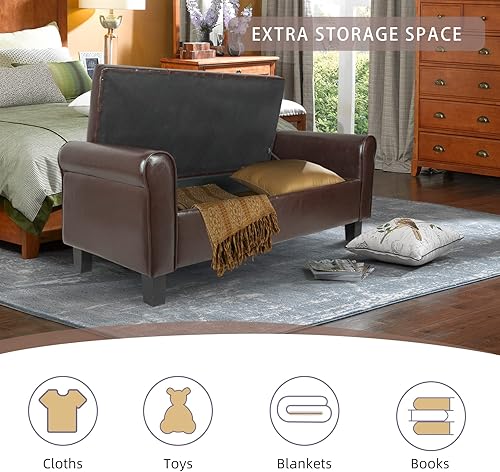 Vista 15 de Babion Banco de almacenamiento para el extremo de la cama, banco otomano de almacenamiento con botones copetudos, 51 pulgadas, banco