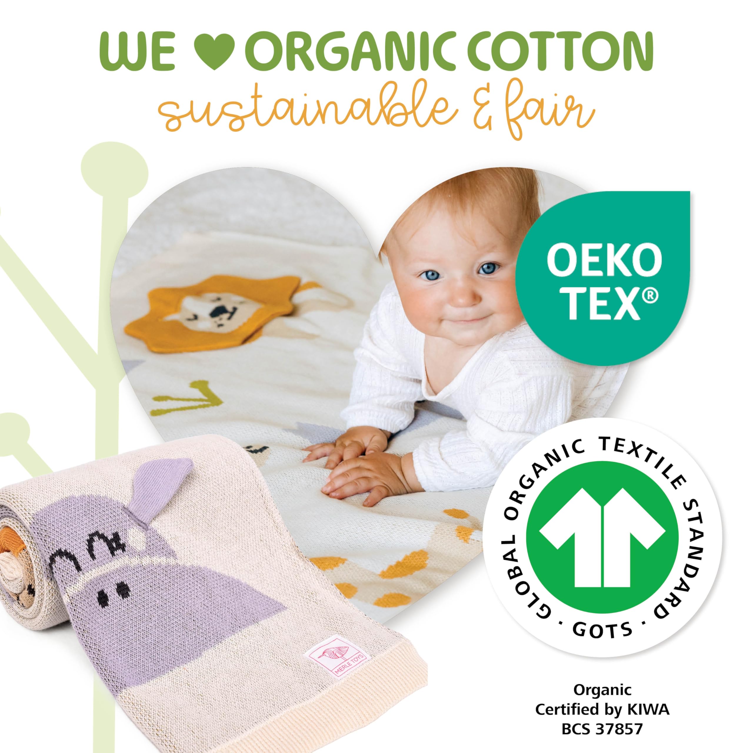 Merle Toys - Kocyk dziecięcy ze 100% bawełny ekologicznej, miłośnicy sawanny 3D
