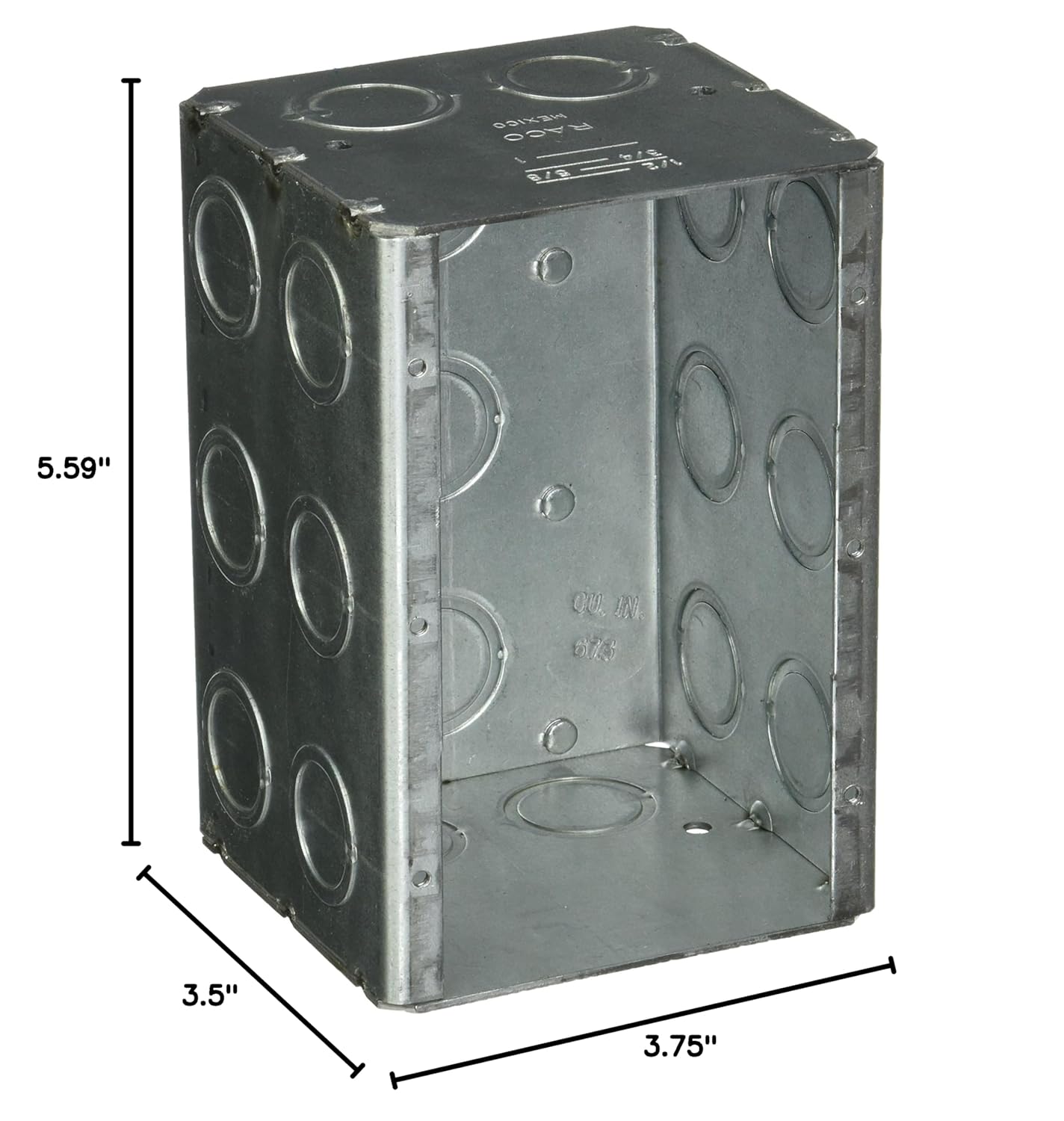 Hubbell Raco 3-Gang Masonry Box, Nongangable, Nineteen Concentric KO’s, Gray, 3-3/4" x 5-19/32", 697