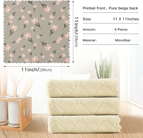 Miniatura 4 de Flora Pink Set of 6 Quick Dry Kitchen Microfiber Towels Decorative Cotton Microfiber Drying Towels for Car Detailing Reusable for Countertop