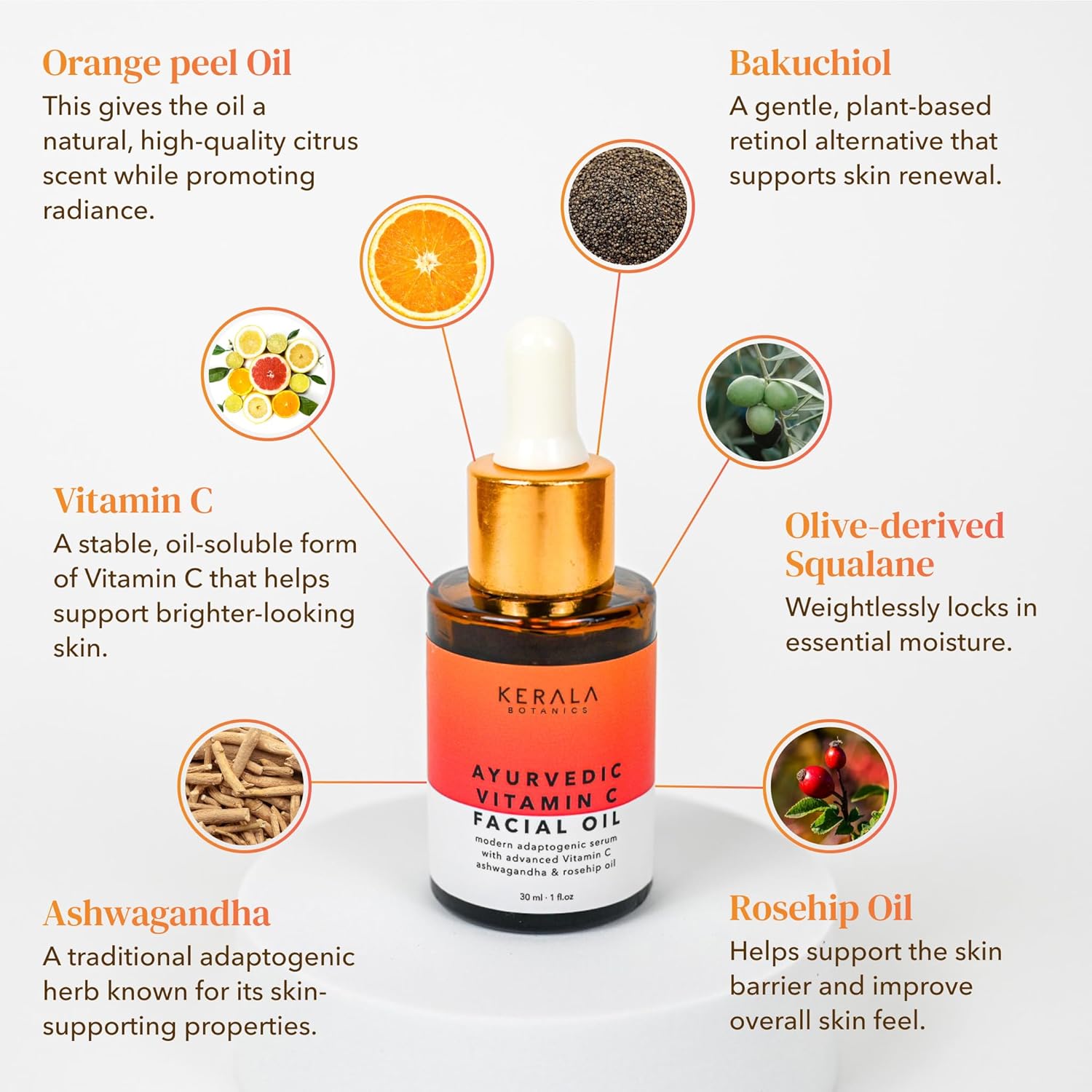 Ayurvedic Vitamin C Face Oil with Rosehip Oil, Bakuchiol, Ashwagandha, and Squalane, Hydrating, Brightening, and Repairing Serum for Dark Spots, Fine Lines, and Wrinkles, Clean Luxury Skincare - Image 8