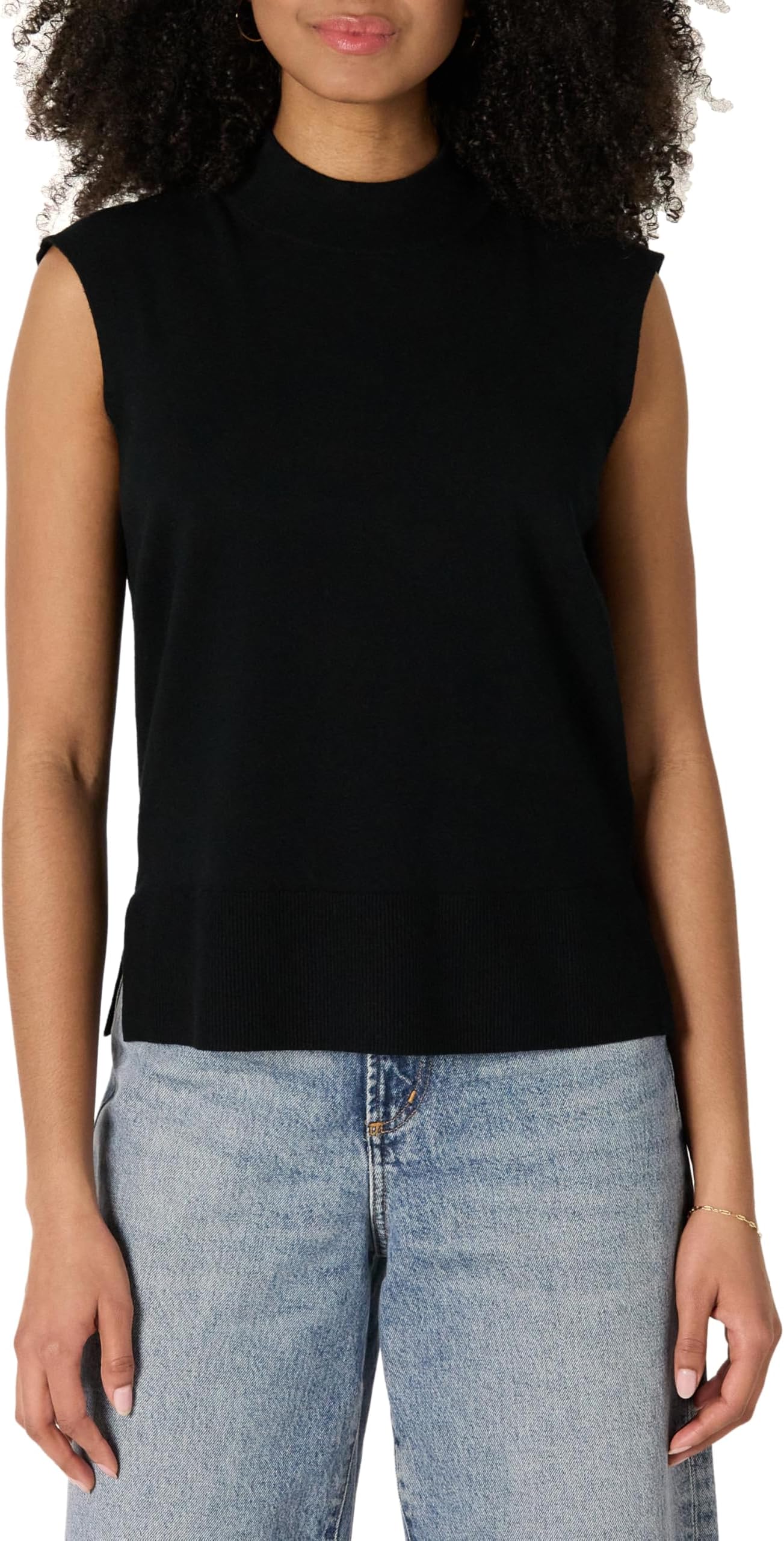 Women's Regular-Fit Cap Sleeve Pullover Mock Neck Sweater Top