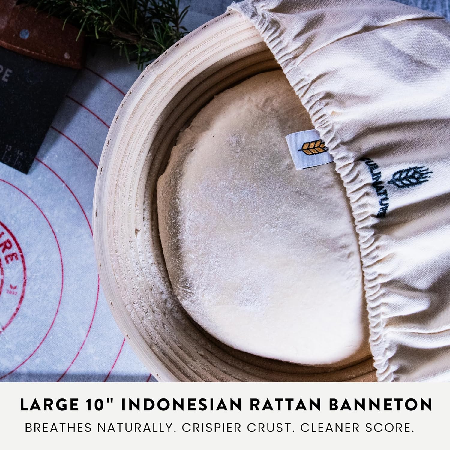 Complete Sourdough Starter Kit, Round Banneton Bread Proofing Basket with Glass Sourdough Jar, Danish Whisk, Lame, Bench Knife & Dutch Oven Sling, Sourdough Bread Baking Supplies Tools