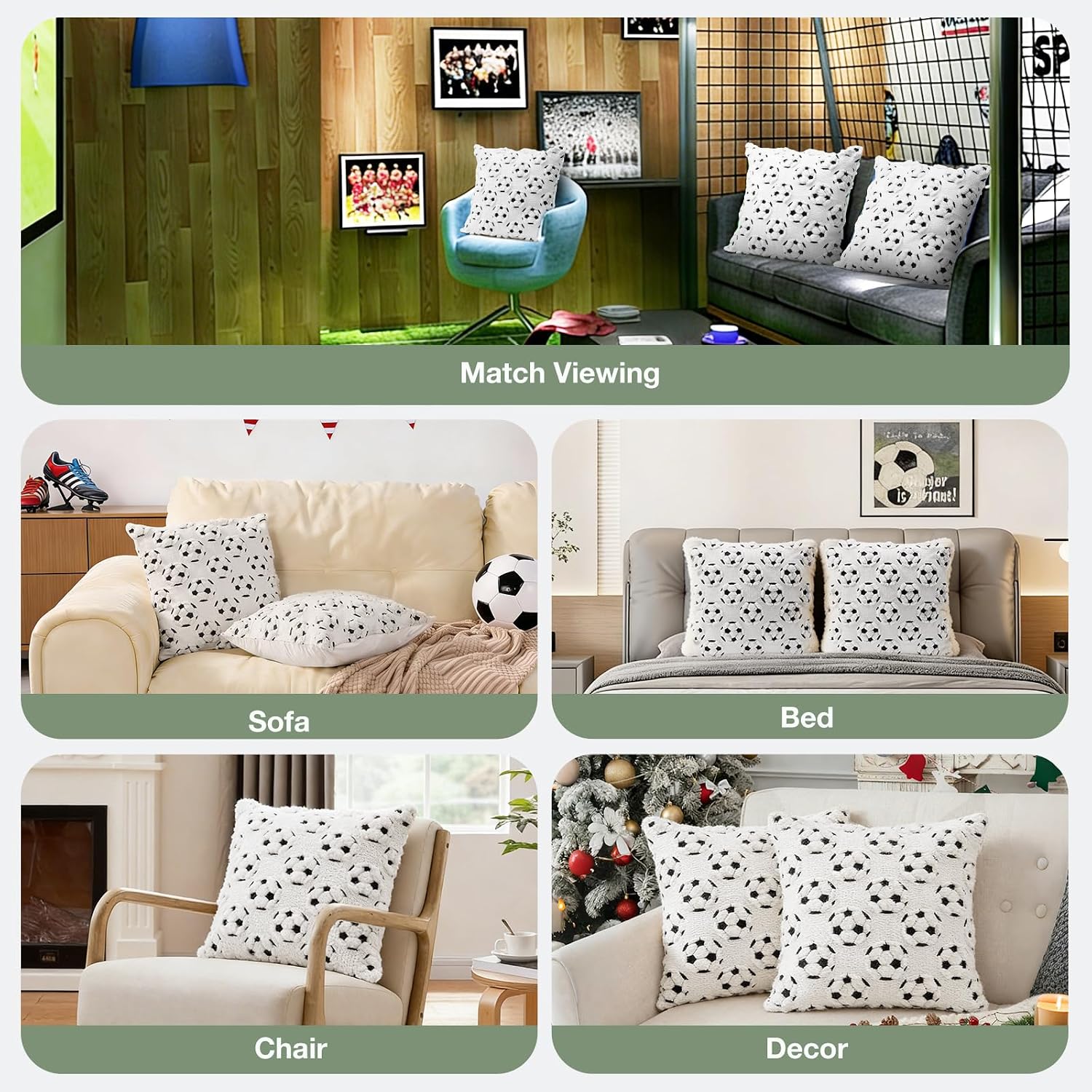GODELAIF Soccer Throw Pillow Covers 20x20 Set of 2 - White Velvet Pillow Cases for Couch Sofa Living Room & Bed Clean Modern Decor, Soccer Pillowcase Sports Fan Gift