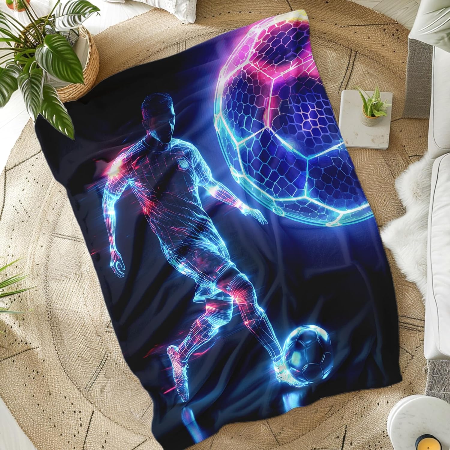 Soccer Blanket, Kids Blankets, Soccer Gifts for Boys 8-12, Cool 50 x 40 Inches Warm Lightweight Throw, Cozy Warm Flannel Throws for Bed Sofa Room Decor, Camping, Travel - Image 2