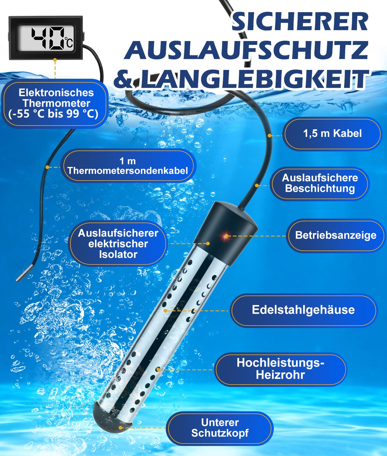 WADEO Tragbare Campingdusche akku 6000 mAh mit Pumpe Tauchsieder und 20l-Wasserbehälter, wasserdichte Campingpumpe Outdoor-Duschset mit Heizfunktion für Wandern Reisen Garten Autowäsche Notfälle