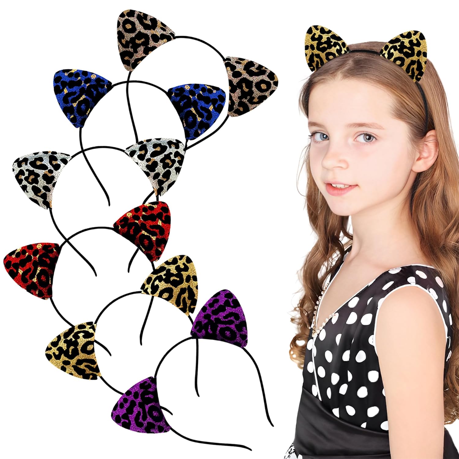 cosbur Leopard Print Cat Ears Headbands, Multicolor