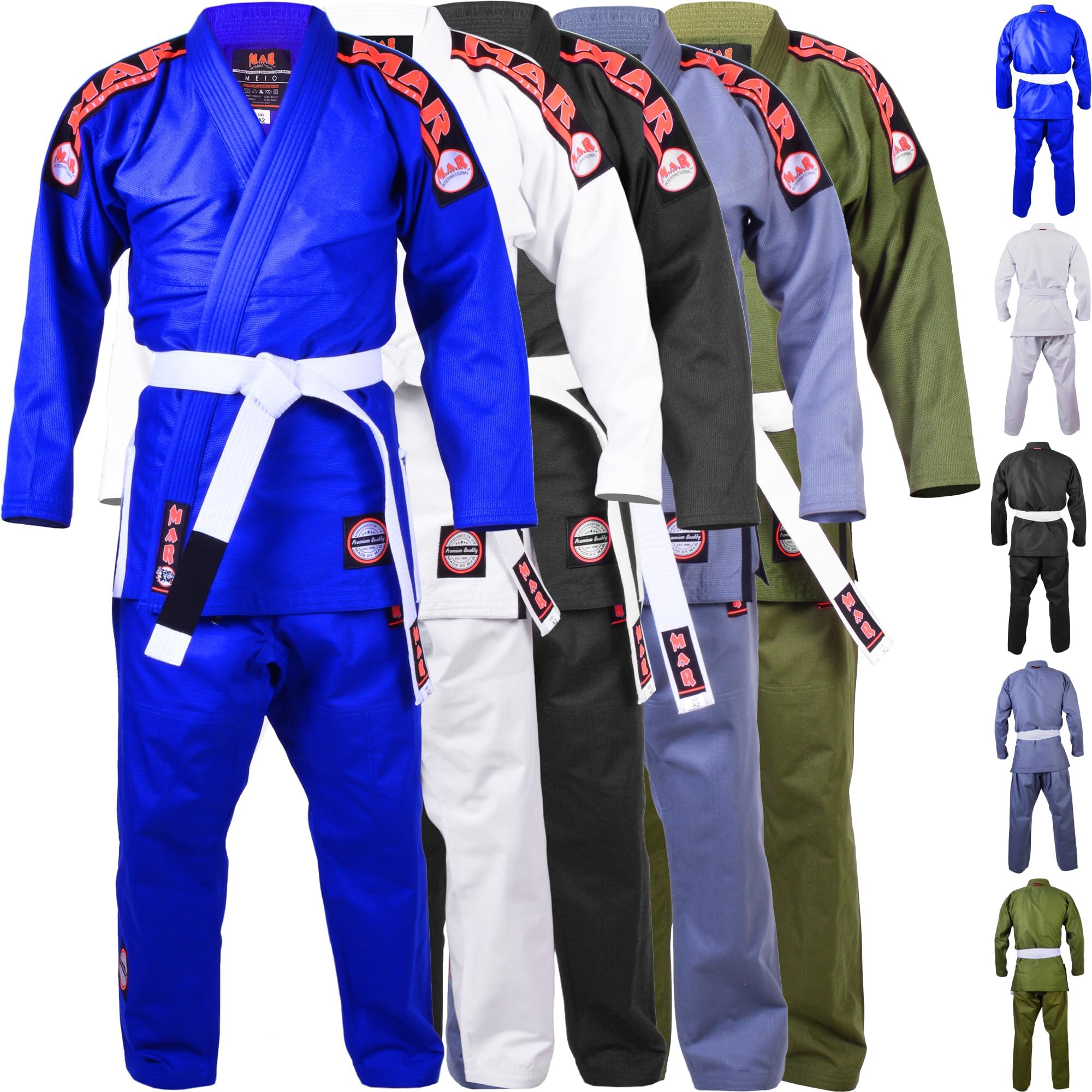 MAR | Adults Tear-Resistant Jiu Jitsu Gi with FREE Belt | BJJ Kimono Uniform Gi, Training, Sparring & Lightweight Competition Suit 370 GSM Fabric | IBJJF Compliant | Designed to Excellence