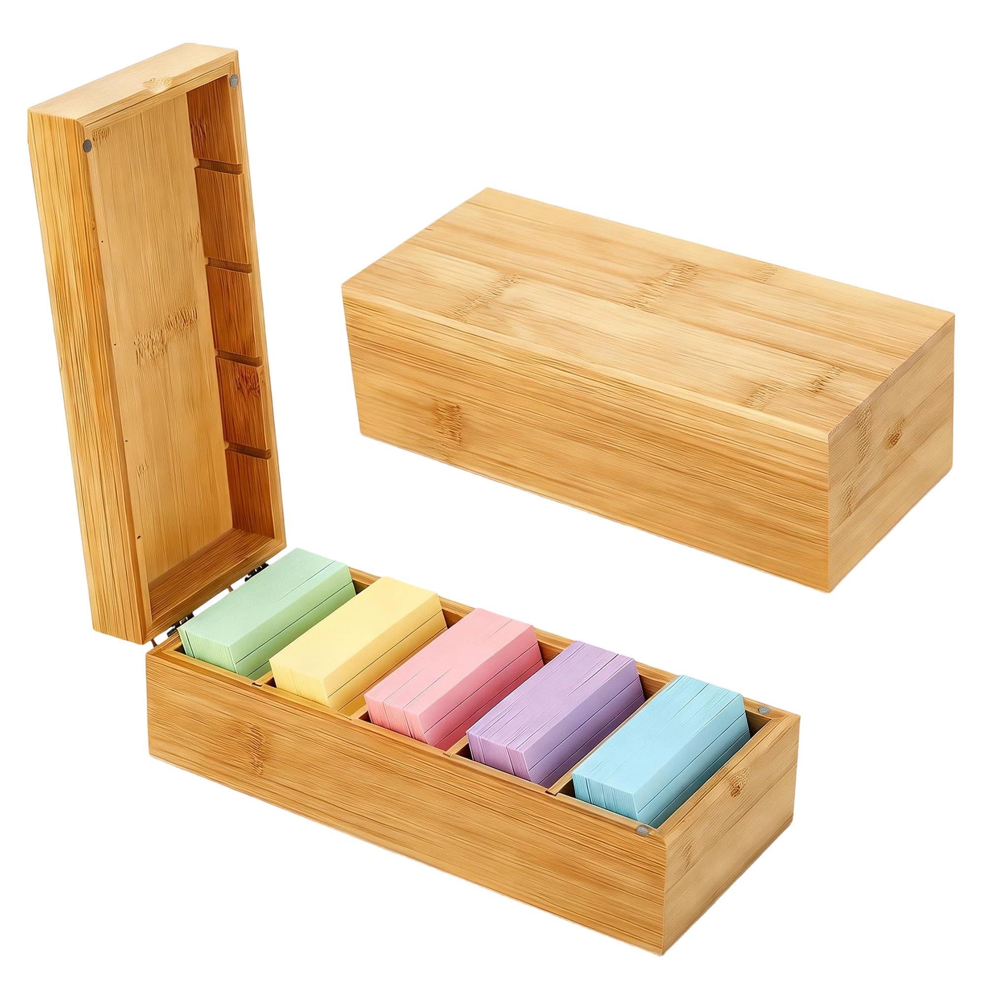 Boîte à Fiches en Bois 4 Compartiments Ajustables pour Fiches A8 22.2x9.5x7cm