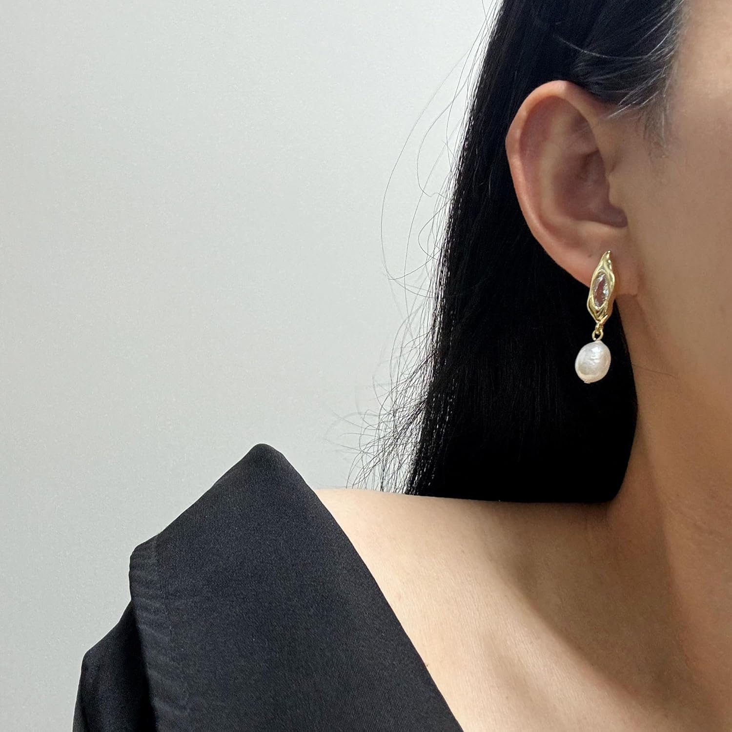 Handmade Freshwater Cultured White Baroque Pearl Dangling Drop Earrings for Women, 14K Gold Plated - Image 3