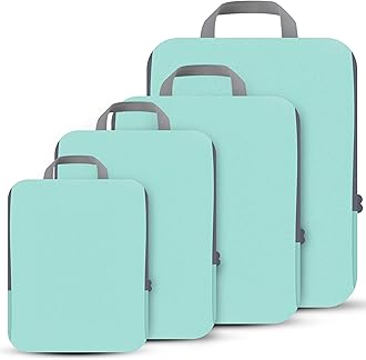 PANDA JOYS 4 Set Compression Packing Cubes Travel - Travel Accessories Expandable Packing Organizers for Carry On - Essentials Luggage Bags - Light Teal