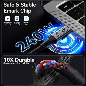 0.8ft USB-C to USB-C 20Gbps Cable, 4K@60Hz Video, 240W PD, High Speed Data Transfer, Compatible with Laptops, Tablets, Smartphones