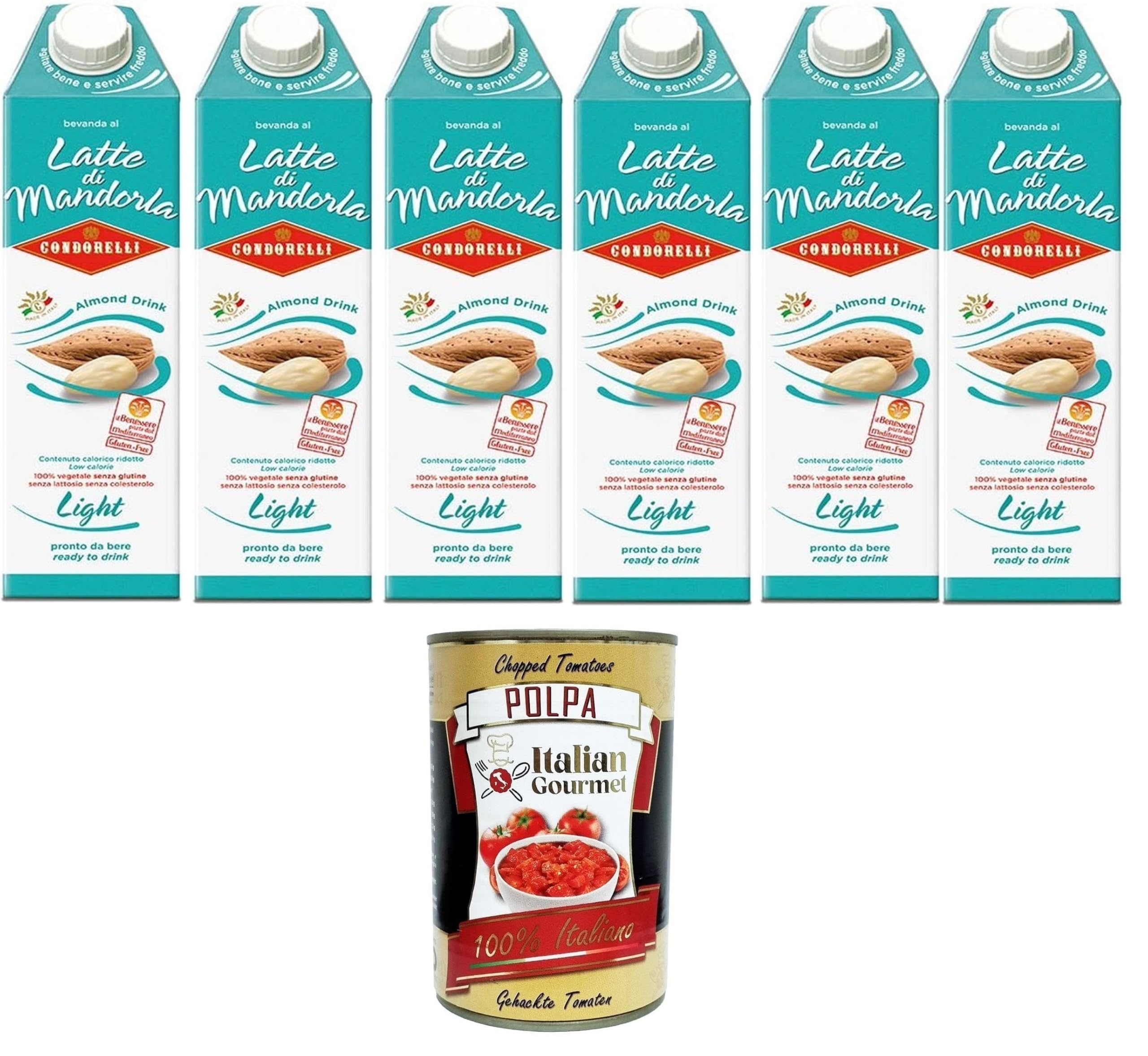 Condorelli Bevanda di Mandorla Light Leichte almond drink, Erfrischendes Mandelgetränk, soft drink 6x1lt+ Italian Gourmet polpa 400g