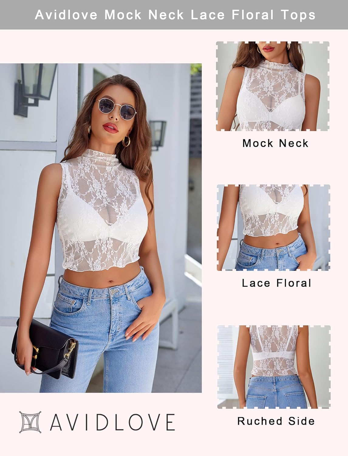 Avidlove Lace Tops for Women Mock Neck Camisole Top Sexy Crop Y2k Tank Going Out Outfits 2025 Trendy - Image 8