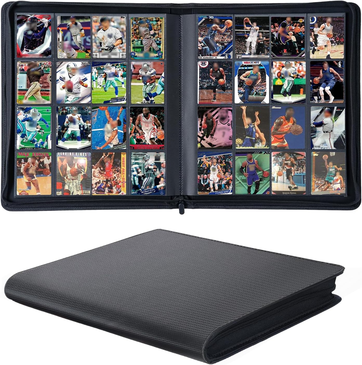 1000+ Pockets Trading Card Binder, 16 Pocket Ringless Card Binder Album Folder - Premium Side Loading Zip Binder for Yu-Gi-Oh, TCG, Sports, Game Trading Cards -Black