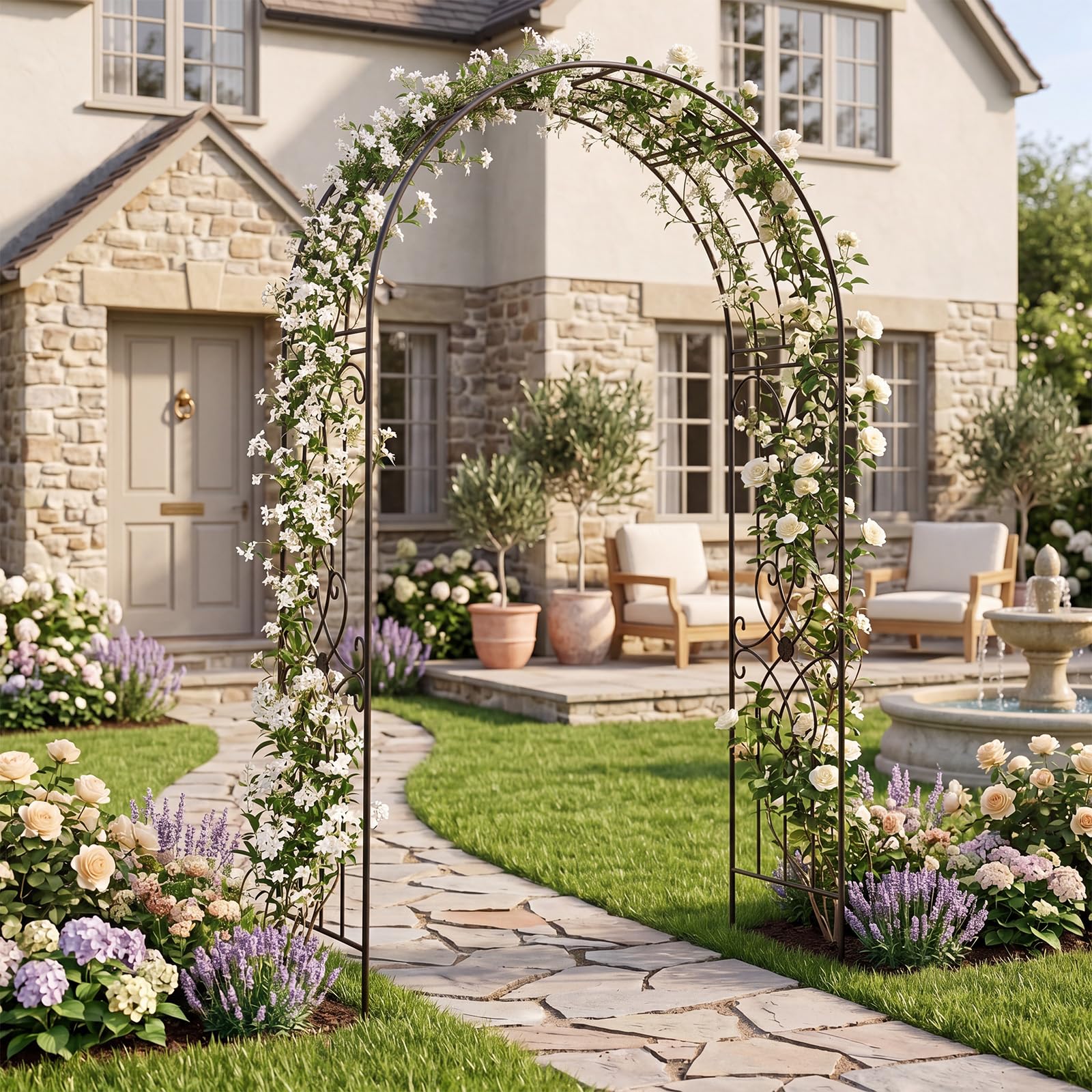 GYMAX Arco da Giardino in Metallo, Pergolato per Piante Rampicanti