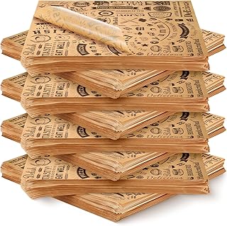 600 Pcs 12 x 12 Inch Deli Wax Paper Sheets Grease Resistant Tray Basket Liners Newsprint Paper Water and Grease Proof Sandwich Wrapping Square Hot Dog Wrappers for Food Baking (Brown)