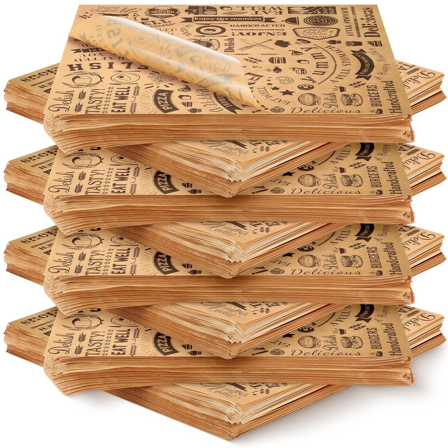 600 Pcs 12 x 12 Inch Deli Wax Paper Sheets Grease Resistant Tray Basket Liners Newsprint Paper Water and Grease Proof Sandwich Wrapping Square Hot Dog Wrappers for Food Baking (Brown)