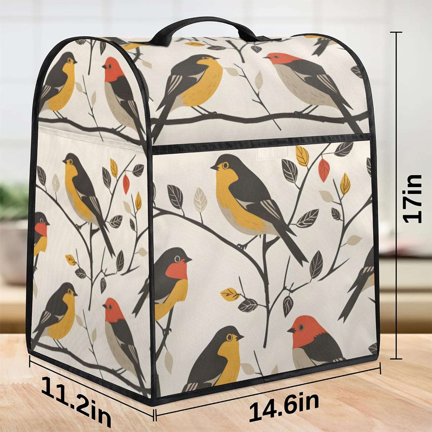 Kitchen Aid Mixer Cover, Blender Covers for Kitchen Counter, 6-8 Quarts Kitchen Mixers Accessories Dust Covers for Stand Mixer Coffee Maker with Top Handle and Zipper Pocket (Birds)
