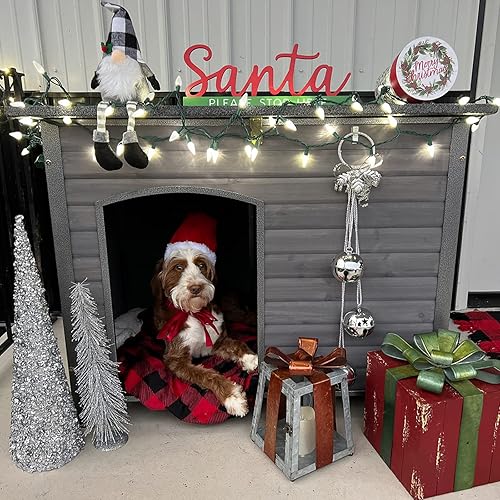 Casa para perros con aislamiento al aire libre para perros pequeños medianos y grandes madera natural con marco de hierro patas elevadas en el techo