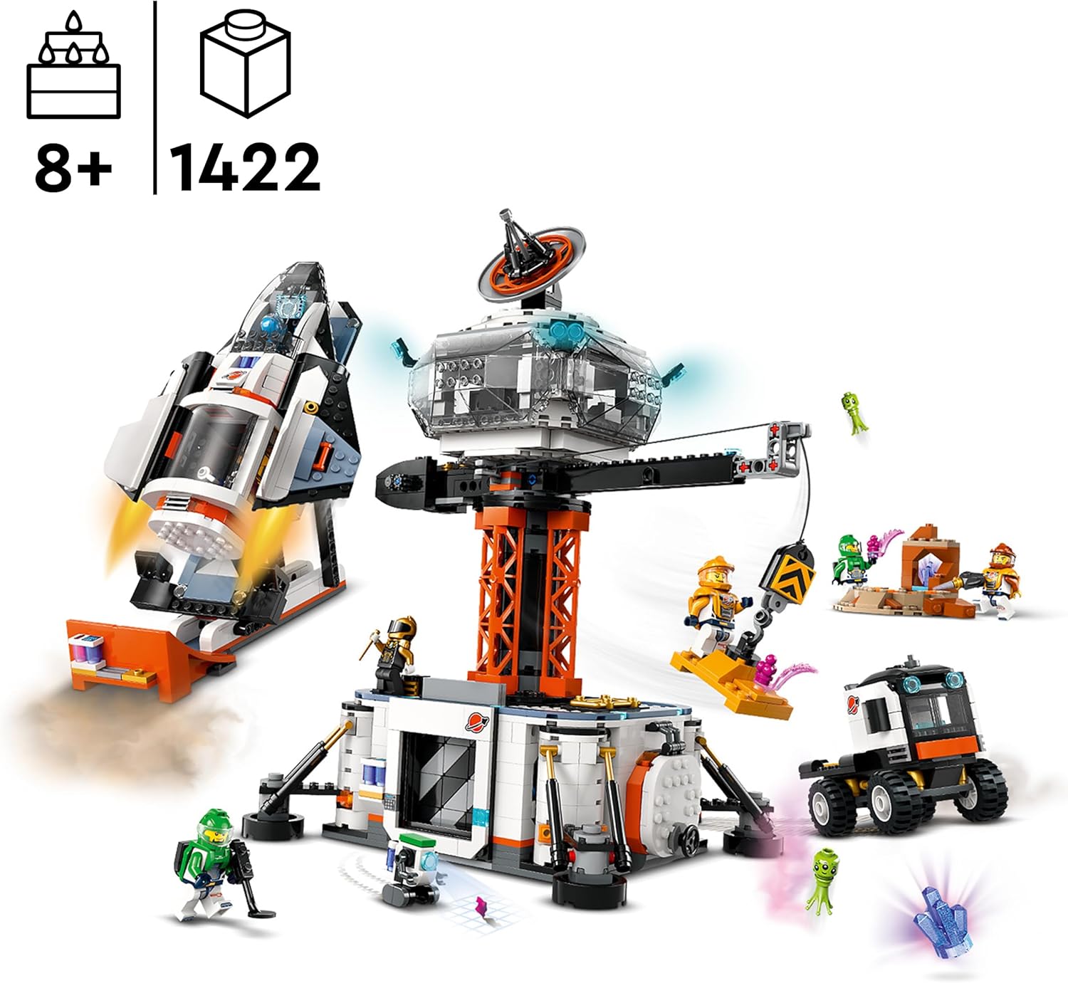LEGO City Ruimtebasis en raketlanceringsplatform Bouwpakket voor Kinderen Puts Speelgoed Raket en Robot en Alien Figuren, Ruimte Gift voor Jongens en Meisjes vanaf 8 Jaar 60434