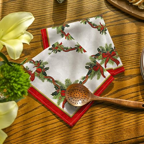 Miniatura 3 de Horaldaily Servilletas de tela de Navidad de 18 x 18 pulgadas, cinta dorada de Pascua para decoración de cenas, juego de 4 servilletas lavables