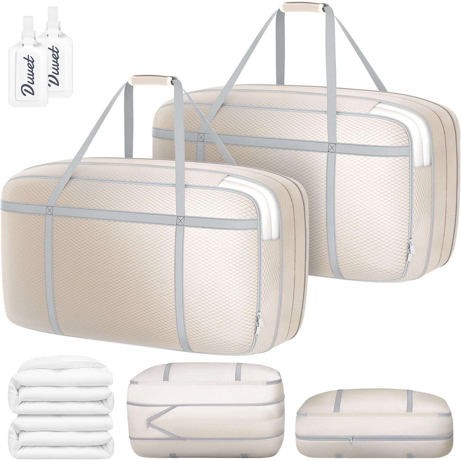 DIMJ 100L Comforter Storage Bag with Handls, Large Washable Blanket Storage, Compression Packing Totes Moving Bags With Zipper, Space Saving Containers For Pillow, Clothes, Bedding, 2 PCS