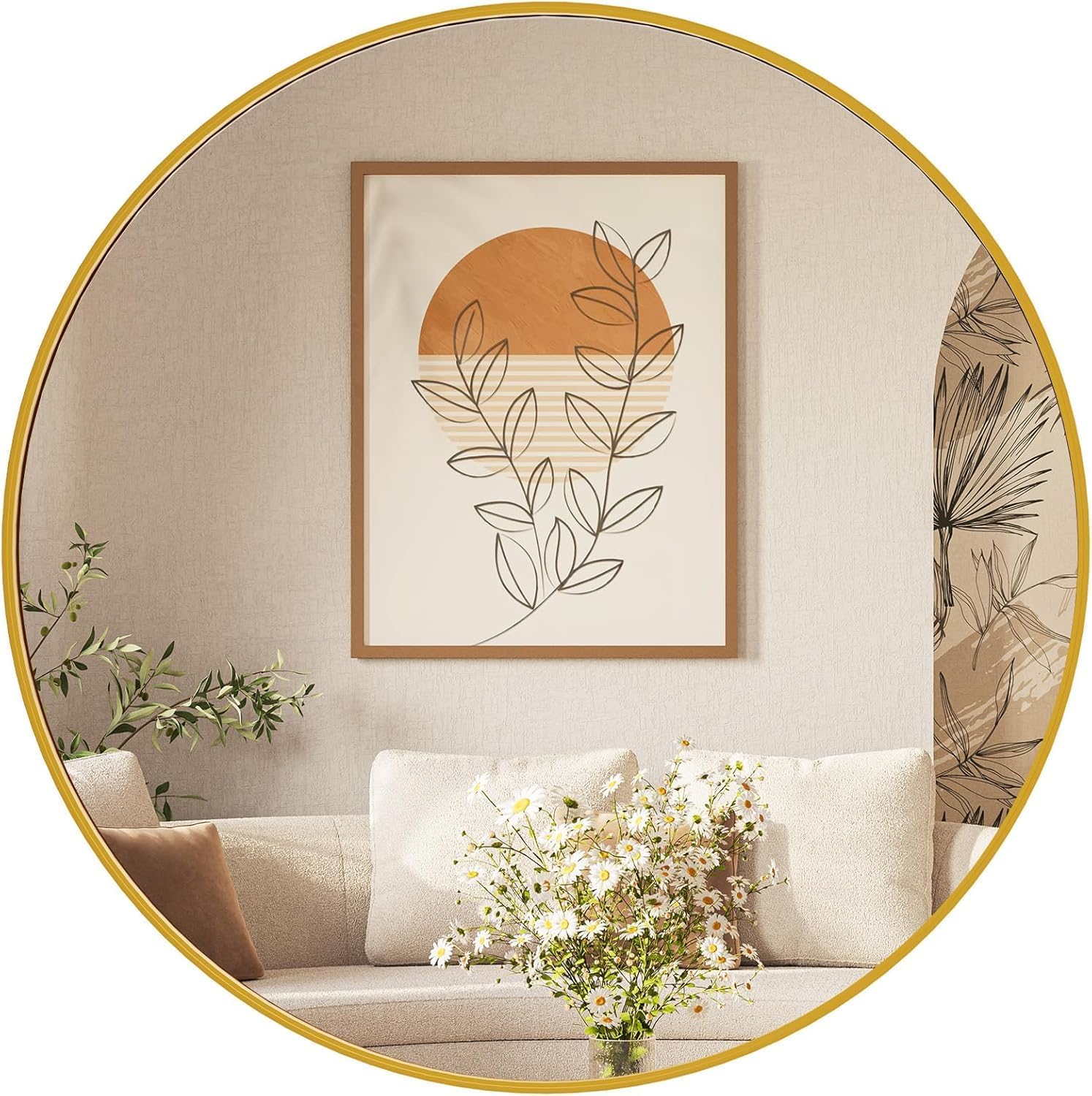 Sweetcrispy 30 Inch Round Gold Framed Bathroom Mirror - Shatterproof, Rust-Proof Wall Mirror for Sink, Vanity, Bedroom & Entryway