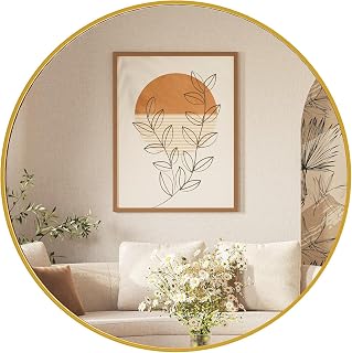 Sweetcrispy 30 Inch Round Gold Framed Bathroom Mirror - Shatterproof, Rust-Proof Wall Mirror for Sink, Vanity, Bedroom & Entryway