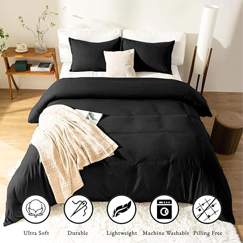 Miniatura 4 de KINMEROOM Juego de funda de edredón de color marfil blanco hueso, tamaño Queen, suave y transpirable, con cierre de cremallera, 1 funda de edredón y