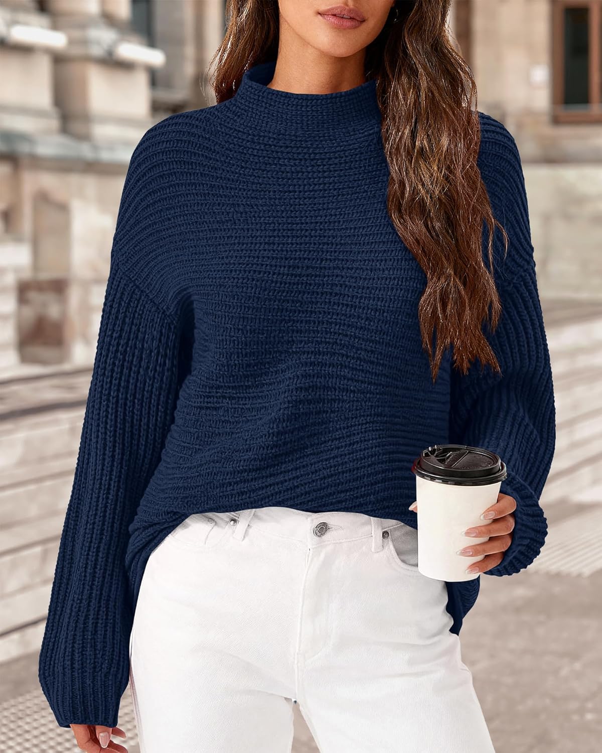 PRETTYGARDEN Womens Sweaters Fall Fashion 2025 Oversized Long Sleeve Mock Neck Chunky Knit Pullover Tops Winter Clothes - Image 2