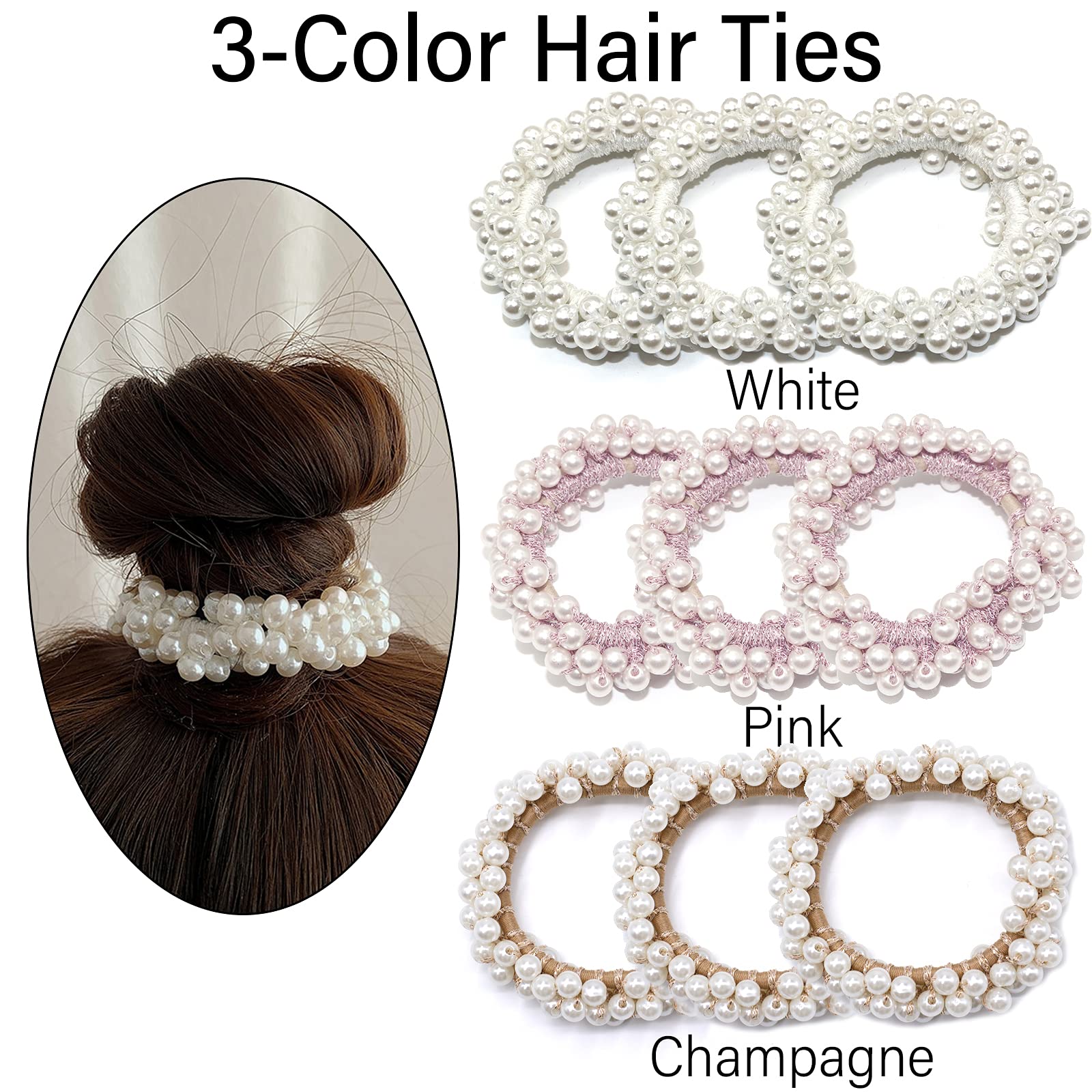 Frescorr Perlen & Strass Scrunchies, 3 Stück – Elegante Haargummis Für Frauen & Mädchen